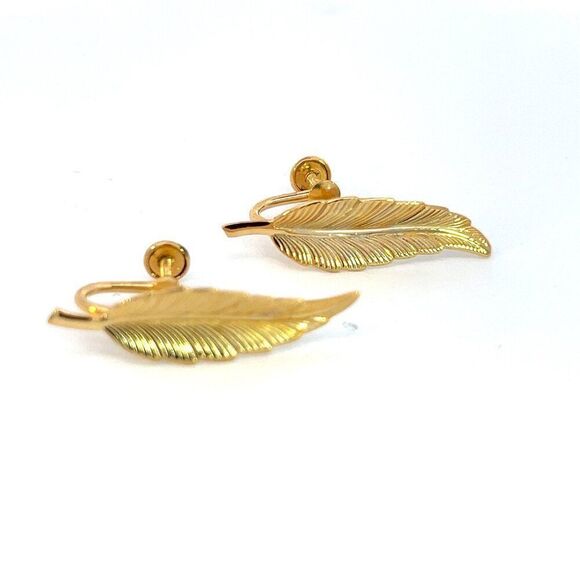 Tiffany & Co Estate Leaf Earrings Clip-on 14k Gold Plated TIF550 - Picture 3 of 9